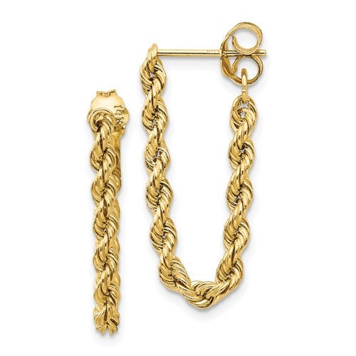 14K Yellow or White Gold Rope Dangle Drop 1" Long Earrings, Simple Minimalist Dainty Modern NOT gold filed or gold plated Butterfly Back - Lazuli