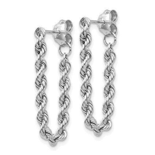 14K Yellow or White Gold Rope Dangle Drop 1" Long Earrings, Simple Minimalist Dainty Modern NOT gold filed or gold plated Butterfly Back - Lazuli