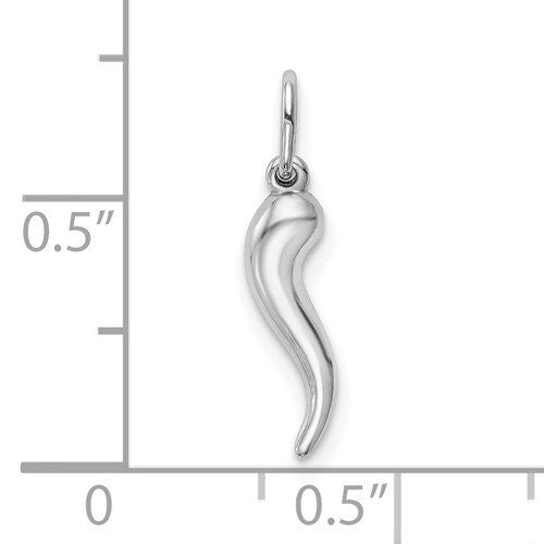 10k Tiny White Gold Italian Horn Pendant Charm for a Chain or Necklace for good luck .5" Long - Lazuli