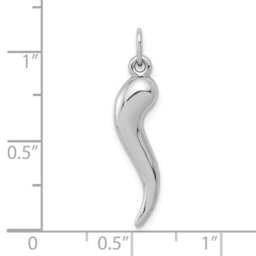 10k Medium White Gold Italian Horn Pendant Charm for a Chain or Necklace for good luck 1" Long - Lazuli