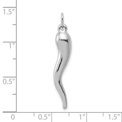 10k Medium White Gold Italian Horn Pendant Charm for a Chain or Necklace for good luck 1 1/4" Long - Lazuli