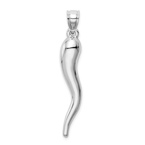 10k Large White Gold Italian Horn Pendant Charm for a Chain or Necklace for good luck 1 1/2" Long - Lazuli