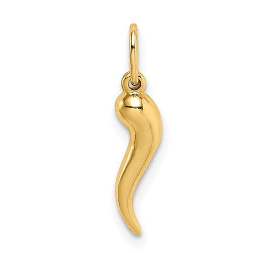 14k Tiny Solid Yellow Gold Italian Horn Pendant Charm Good Luck for a Chain or Necklace .5" Long. Not Gold Plated. Real 14K Gold - Lazuli