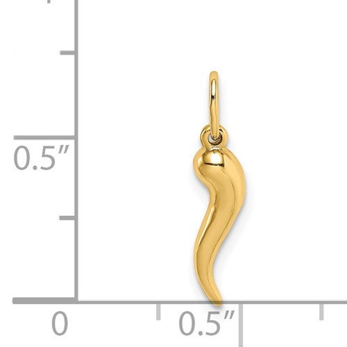 14k Tiny Solid Yellow Gold Italian Horn Pendant Charm Good Luck for a Chain or Necklace .5" Long. Not Gold Plated. Real 14K Gold - Lazuli