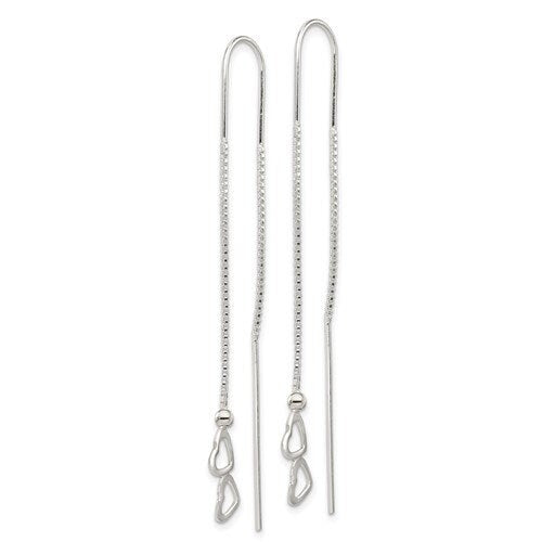 Sterling Silver .925 Heart Threader Dangle 2.5" Long Earrings, Simple Minimalist Modern Drop Dangle Earrings with box chain bridesmaids - Lazuli