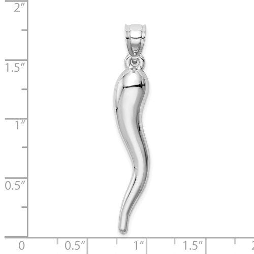 10k Large White Gold Italian Horn Pendant Charm for a Chain or Necklace for good luck 1 1/2" Long - Lazuli