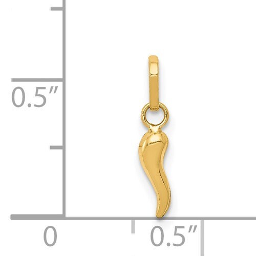 14k Tiny Solid Yellow Gold Italian Horn Pendant Charm Good Luck for a Chain or Necklace .5" Long. Not Gold Plated. Real 14K Gold - Lazuli