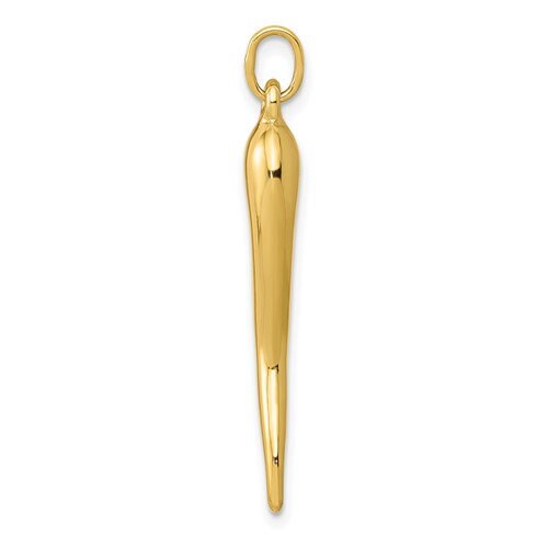 14k Solid Yellow Gold Italian Horn Pendant Charm Good Luck for a Chain or Necklace 1.2" Long. Not Gold Plated. Real 14K Gold