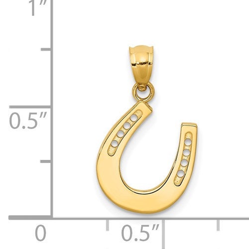 14k Solid Yellow Gold Polished Horseshoe Pendant Charm Good Luck for a Chain or Necklace .75" Long. Not Gold Plated. Real 14K Gold - Lazuli