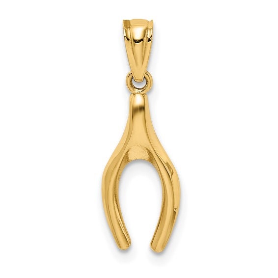 14k Solid Yellow Gold Polished Wish Bone Pendant Charm Good Luck for a Chain or Necklace 1" Long. Not Gold Plated. Real 14K Gold - Lazuli