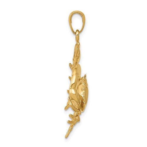 14k Solid Yellow or White Gold Polished Large Stone Crab w/ Claw Extended Pendant Charm 4 a Chain Necklace 1.5" Long. Real 14K Gold - Lazuli