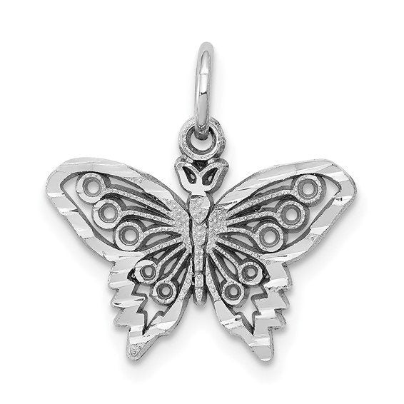10k White or Yellow Gold Butterfly Charm Polished Pendant for a Chain or Necklace .7" Long Butterfly Wings Gift for her Real 10K Gold - Lazuli