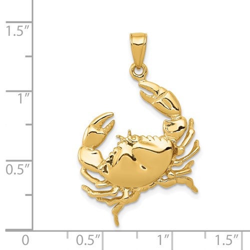 14k Solid Yellow or White Gold Polished Large Stone Crab w/ Claw Extended Pendant Charm 4 a Chain Necklace 1.5" Long. Real 14K Gold - Lazuli