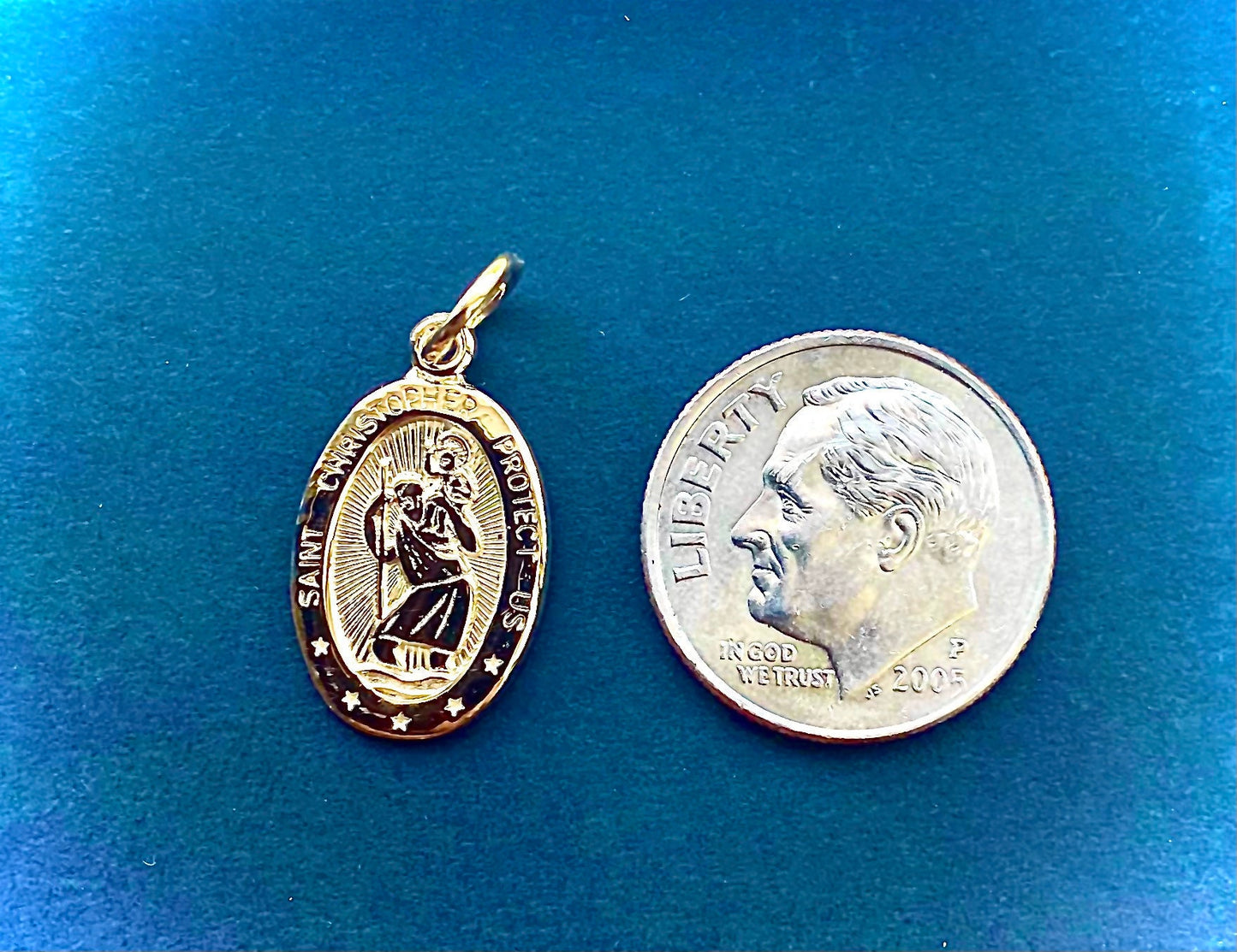 10k White or Yellow Gold Satin Polished St. Christopher Protect us Charm Polished Pendant for a Chain or Necklace 1" Long Real 10K Gold - Lazuli