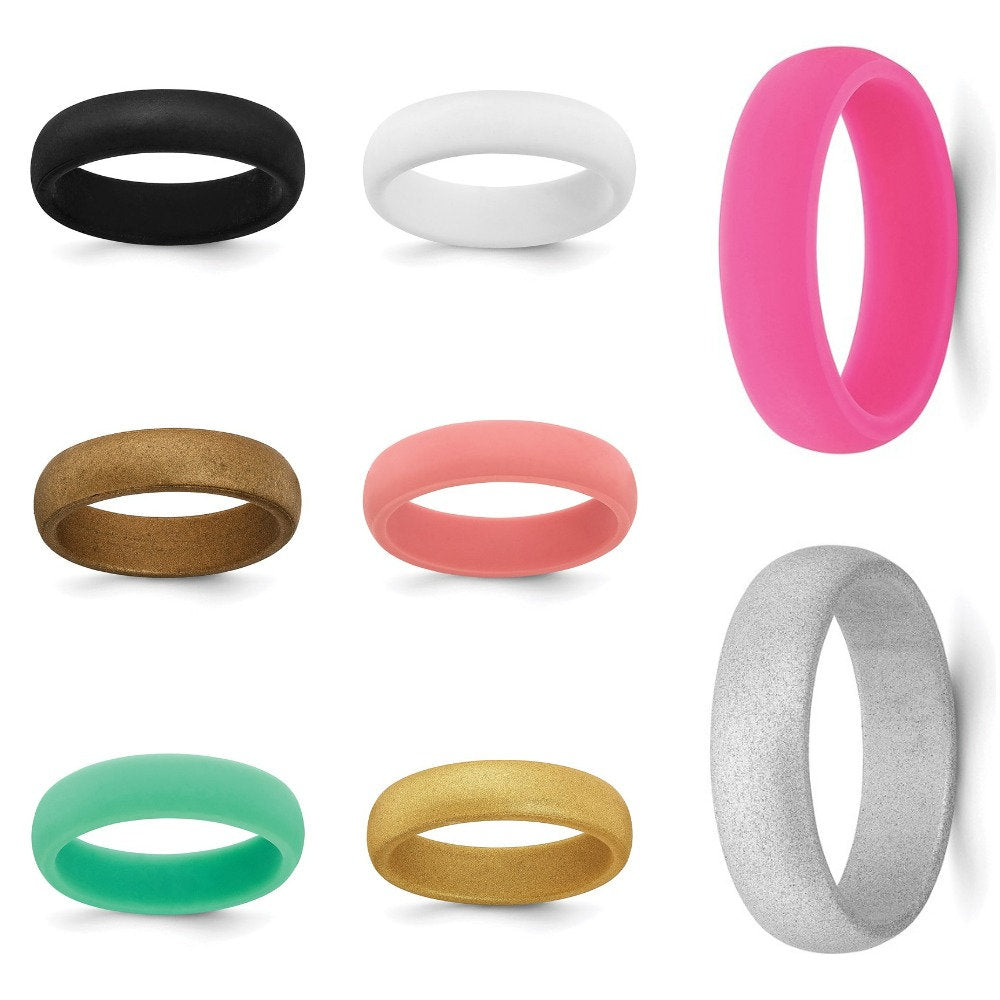 Silicone Ring Wedding Band Flexible Athletic Military Workout Working Jewelry 5.7mm Width Ships free Active lifestyle Engagement Promise - Lazuli