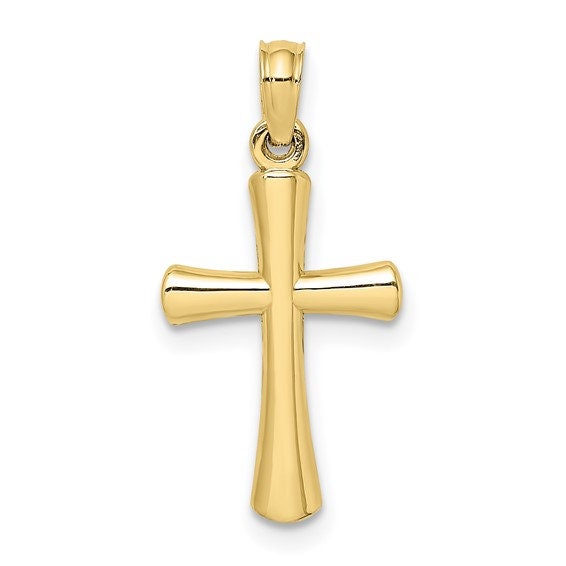 10k Small Solid Yellow White Rose Gold Beveled Cross w/ Round Tips Polished Cross for Chain Necklace 3/4" Long. Classic Religious Jewelry - Lazuli