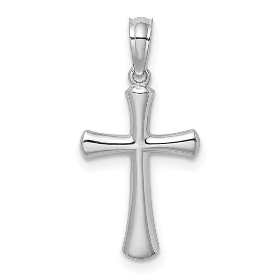 10k Small Solid Yellow White Rose Gold Beveled Cross w/ Round Tips Polished Cross for Chain Necklace 3/4" Long. Classic Religious Jewelry - Lazuli