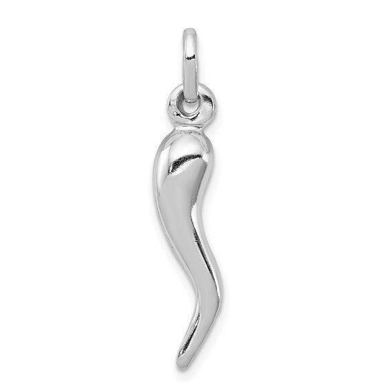 Sterling Silver 3D 8 different Sizes Italian Horn Pendant Charm for a Chain or Necklace for good luck Ships Free Great for everyday wear - Lazuli