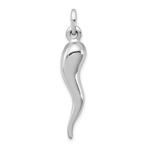 Sterling Silver 3D 8 different Sizes Italian Horn Pendant Charm for a Chain or Necklace for good luck Ships Free Great for everyday wear - Lazuli