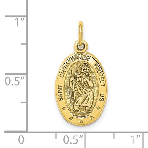 10k White or Yellow Gold Satin Polished St. Christopher Protect us Charm Polished Pendant for a Chain or Necklace 1" Long Real 10K Gold - Lazuli