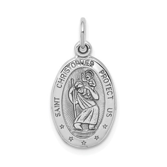 10k White or Yellow Gold Satin Polished St. Christopher Protect us Charm Polished Pendant for a Chain or Necklace 1" Long Real 10K Gold - Lazuli