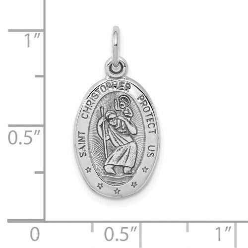 10k White or Yellow Gold Satin Polished St. Christopher Protect us Charm Polished Pendant for a Chain or Necklace .7" Long Real 10K Gold