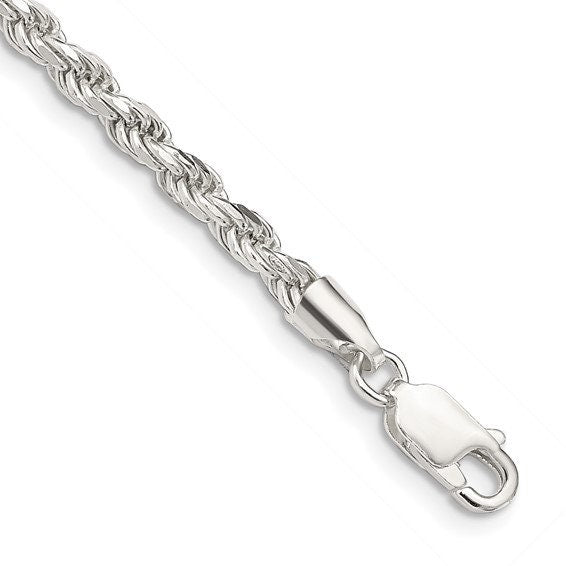 Sterling Silver 925 Diamond-cut Rope Chain Necklace Bracelet Anklet 7",8",9",10",14".16",18",20",22",24",26",28", 30" or 36" different width - Lazuli