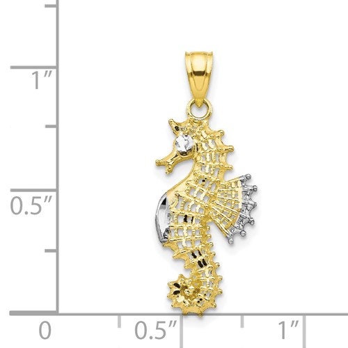 10k Solid Yellow and White Gold Seahorse Pendant Charm for a Chain or Necklace 1" Long Not Gold Plated. Real 10K Gold - Lazuli