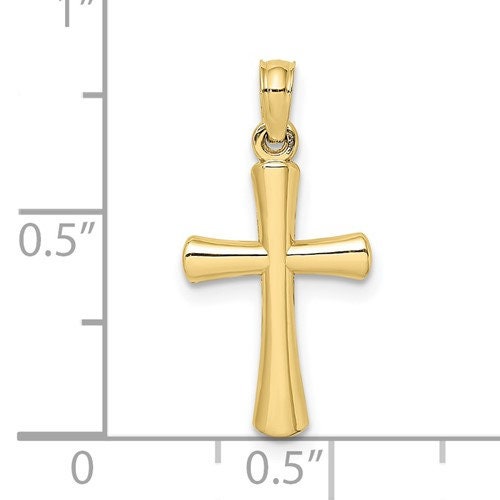 10k Small Solid Yellow White Rose Gold Beveled Cross w/ Round Tips Polished Cross for Chain Necklace 3/4" Long. Classic Religious Jewelry - Lazuli