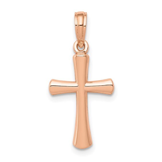 10k Small Solid Yellow White Rose Gold Beveled Cross w/ Round Tips Polished Cross for Chain Necklace 3/4" Long. Classic Religious Jewelry - Lazuli