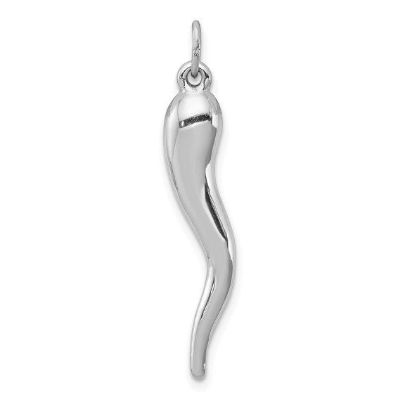 Sterling Silver 3D 8 different Sizes Italian Horn Pendant Charm for a Chain or Necklace for good luck Ships Free Great for everyday wear - Lazuli