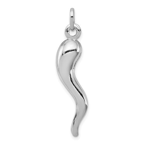 Sterling Silver 3D 8 different Sizes Italian Horn Pendant Charm for a Chain or Necklace for good luck Ships Free Great for everyday wear - Lazuli