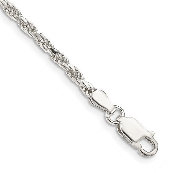 Sterling Silver 925 Diamond-cut Rope Chain Necklace Bracelet Anklet 7",8",9",10",14".16",18",20",22",24",26",28", 30" or 36" different width - Lazuli
