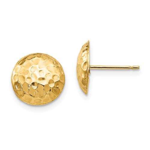 14K Yellow Gold Hammered Dot Button Post Earrings, Simple Minimalist Dainty Modern NOT gold filed NOT gold plated Ships Free in the U.S - Lazuli