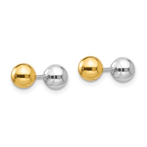 14K Gold 2-Tones 5mm Reversible Ball Post Earrings Screw Backs, Simple Minimalist Dainty NOT gold filed NOT gold plated