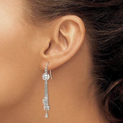 Sterling Silver 925 Dangle Chains Ball French Wire 2.5" Long Earrings, Simple Minimalist Dainty Modern Drop & Dangle Shepherd Hook Earrings - Lazuli