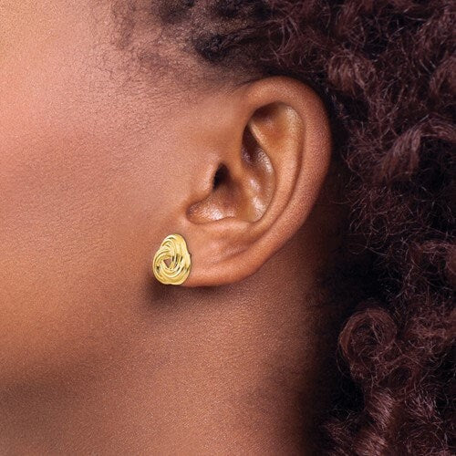 14K Yellow Gold Love Knot Post Earrings 1/2 " x 1/2" , Simple Minimalist Dainty Modern NOT gold filed NOT gold plated Ships Free in the U.S - Lazuli