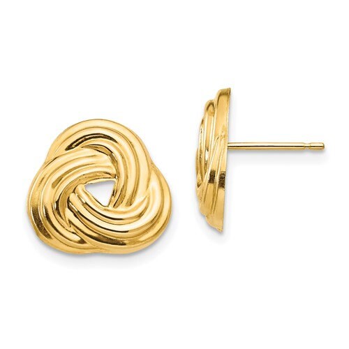 14K Yellow Gold Love Knot Post Earrings 1/2 " x 1/2" , Simple Minimalist Dainty Modern NOT gold filed NOT gold plated Ships Free in the U.S - Lazuli