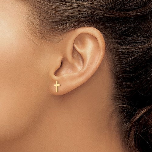 14K Yellow Gold Cross Post Earrings Screw Backs, Simple Minimalist Modern Dainty NOT gold filed NOT gold plated Ships Free in the U.S - Lazuli