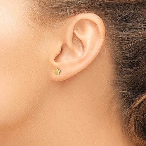 14K Yellow Gold Star Post Earrings push Backs 1/4" , Simple Minimalist Modern Dainty NOT gold filed NOT gold plated Ships Free in the U.S - Lazuli