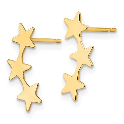 14K Yellow Gold 3 Stars Post Dangle Earrings push Backs,Simple Minimalist Modern Dainty NOT gold filed NOT gold plated Ships Free in the U.S - Lazuli
