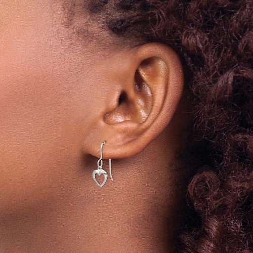 Free Shipping Sterling Silver Heart Earrings Dangle Drop Fish Hook Wire .85" long Anti Tarnish French Wire Shepherd Hook - Lazuli