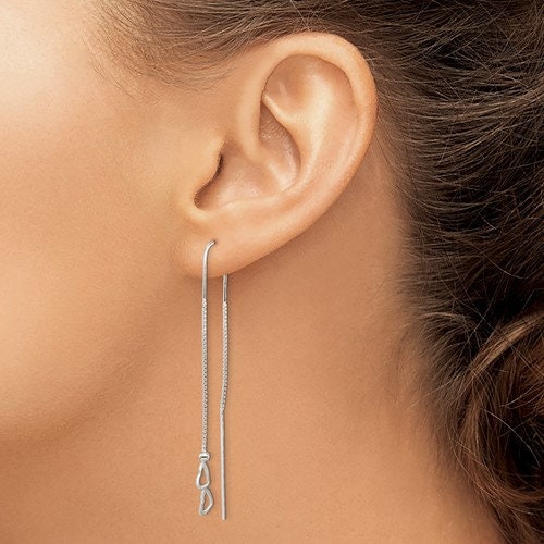 Sterling Silver Heart Threader Dangle Long Earrings, Simple