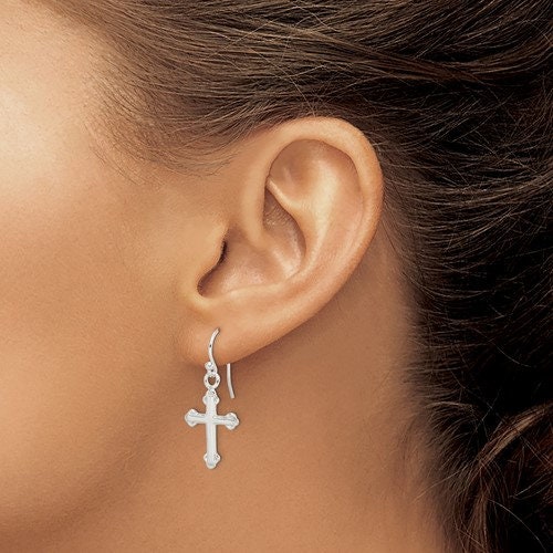 Sterling Silver .925 Cross Dangle French Wire 1.25" Long Earrings, Simple Minimalist Modern Drop & Dangle Shepherd Hook Earrings bridesmaids - Lazuli