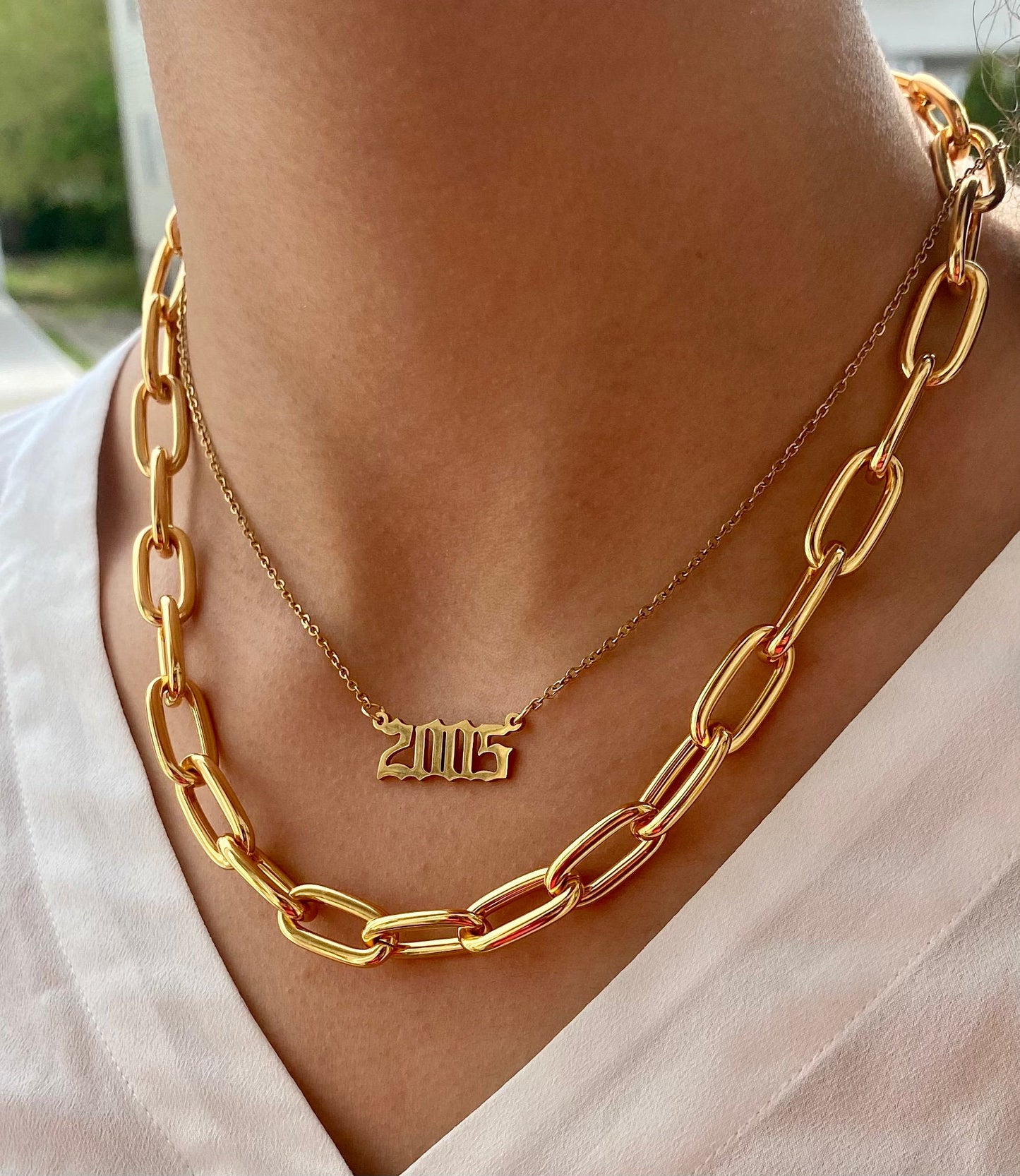 Customized Year birth necklace old English font gold plated from 1991-2010 Cable link chain w/ lobster claw 18"