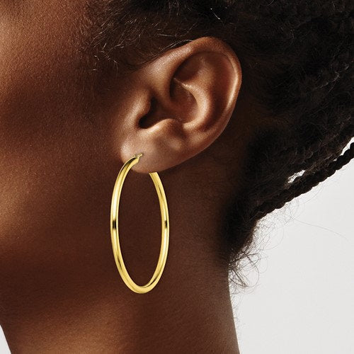 Gold Hoop 3.00 mm wide Earrings over Sterling Silver different sizes , Simple Minimalist Hinged Tarnish Resistant medium large extra large