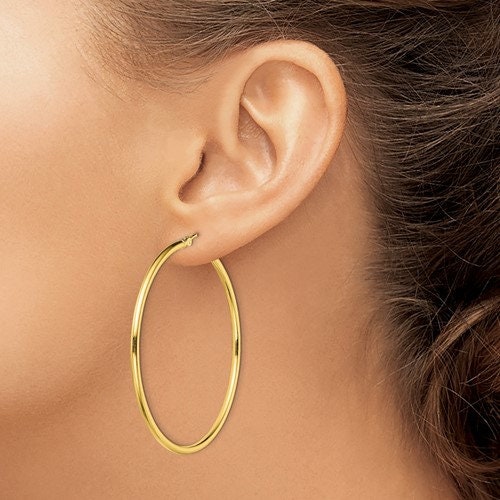 Gold Hoop 2mm wide Earrings over Sterling Silver different sizes , Simple Minimalist Hinged Tarnish Resistant AntiTarnish medium extra large