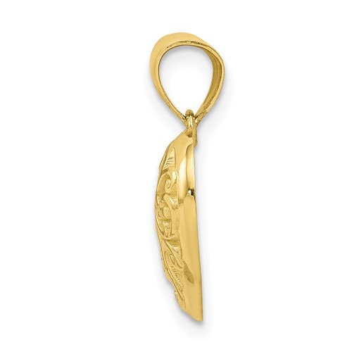 10k Small Solid Yellow Gold Diamond-Cut Heart Pendant Charm for a Chain or Necklace .66"H X .48" W. Not Gold Plated. Real 10K Gold
