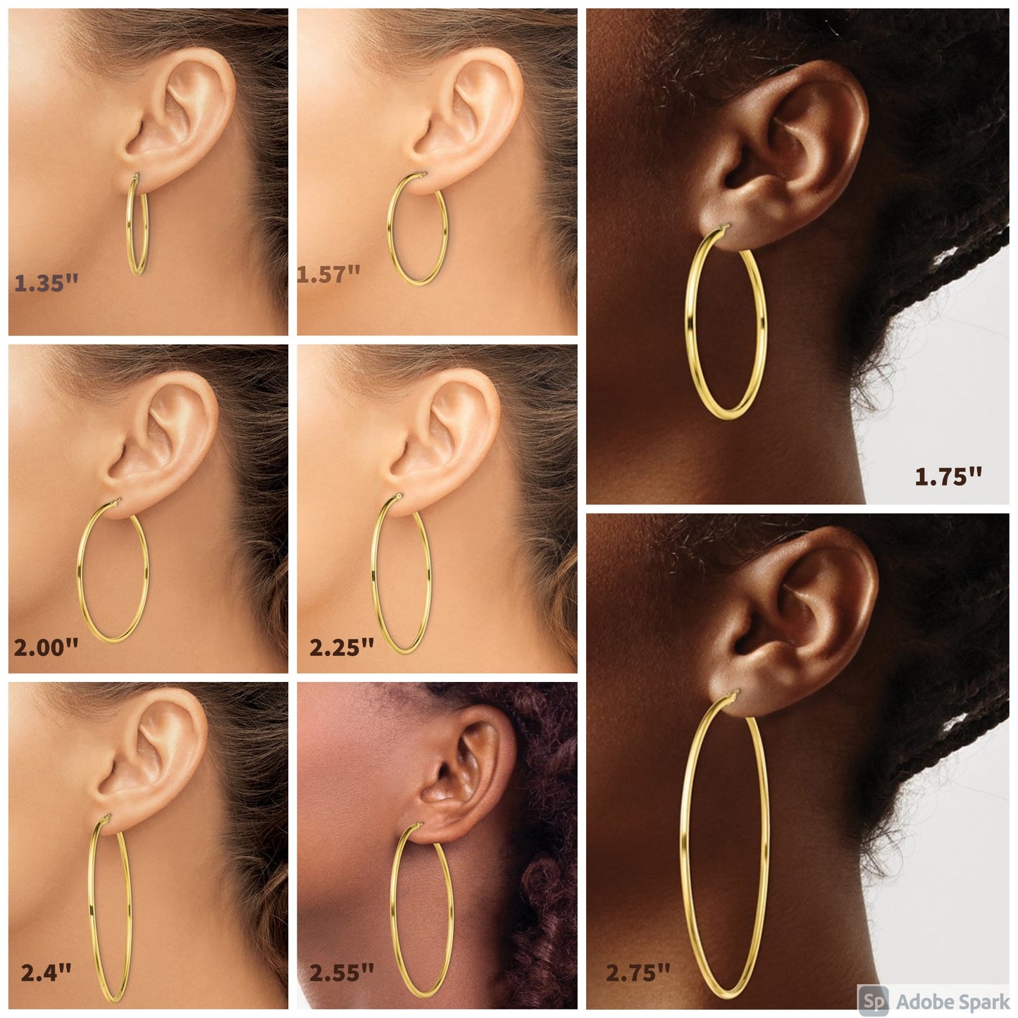 Gold Hoop 3.00 mm wide Earrings over Sterling Silver different sizes , Simple Minimalist Hinged Tarnish Resistant medium large extra large