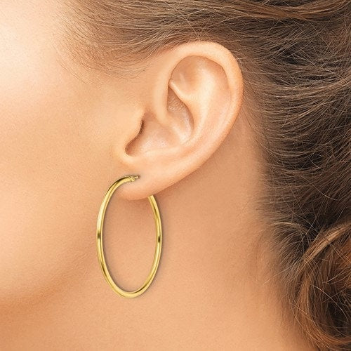Gold Hoop 3.00 mm wide Earrings over Sterling Silver different sizes , Simple Minimalist Hinged Tarnish Resistant medium large extra large